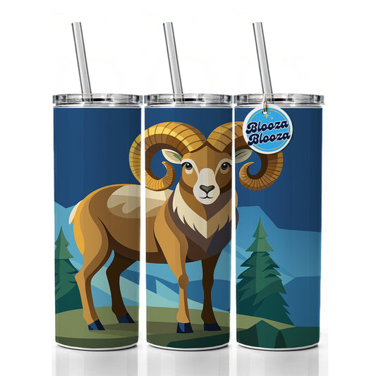 Bighorn Sheep Skinny Tumbler 20oz with Straw Insulated Water Bottle Gift