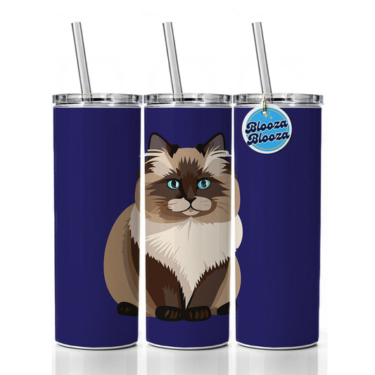 Birman Cat Sitting Skinny Tumbler 20oz with Straw Insulated Water Bottle Gift