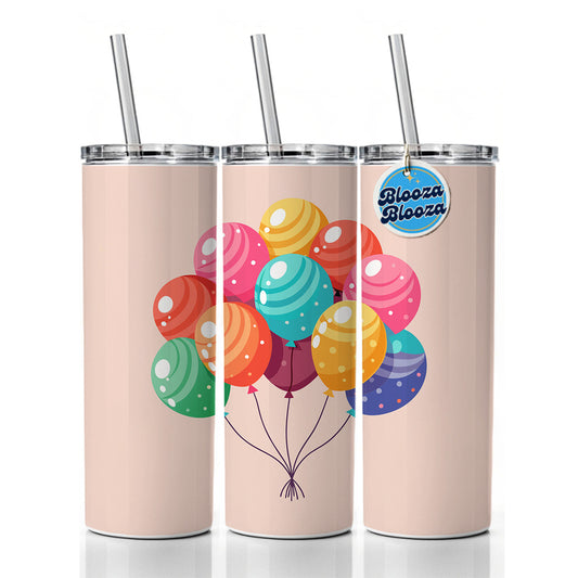 Birthday Balloons Happy Skinny Tumbler 20oz with Straw Insulated Water Bottle Gift