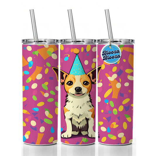 Birthday Dog Confetti Background Skinny Tumbler 20oz with Straw Insulated Water Bottle Gift
