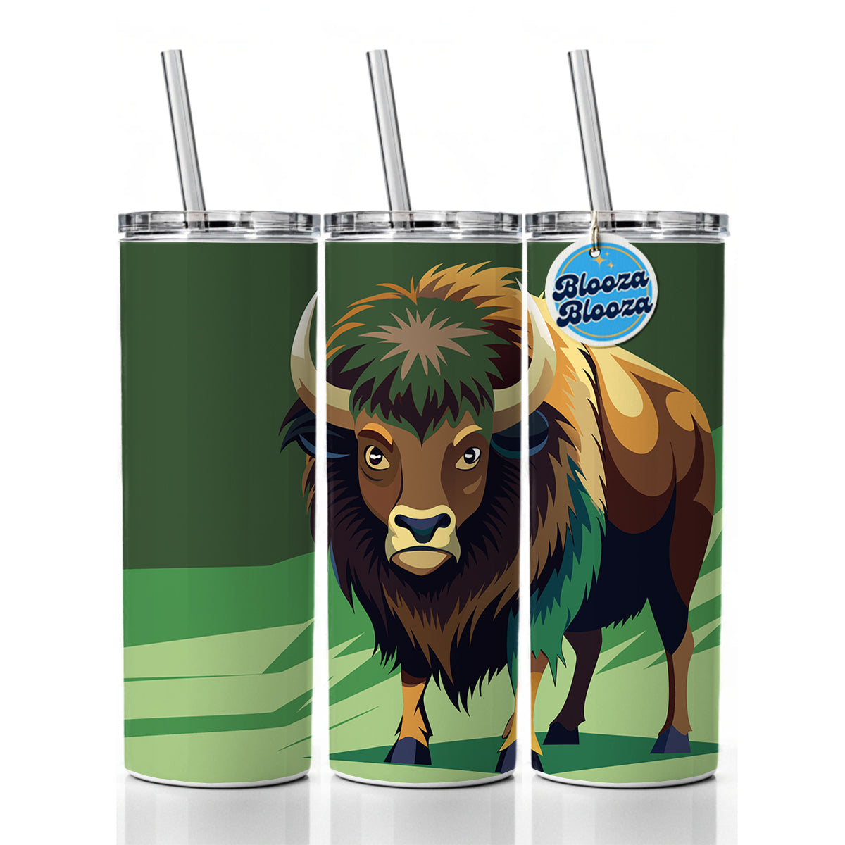 Bison Staring Skinny Tumbler 20oz with Straw Insulated Water Bottle Gift