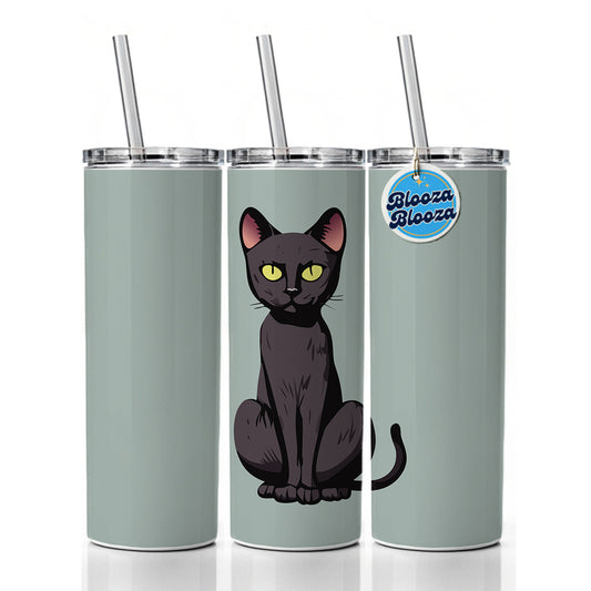 Black Bombay Cat Sitting Skinny Tumbler 20oz with Straw Insulated Water Bottle Gift