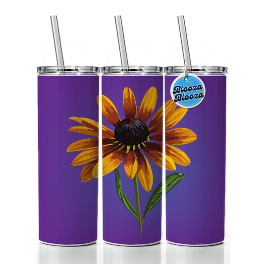 Black Eyed Susan Flower Yellow Watercolor Skinny Tumbler 20oz with Straw Insulated Water Bottle Gift
