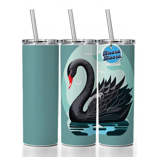 Black Swan Swimming Skinny Tumbler 20oz with Straw Insulated Water Bottle Gift