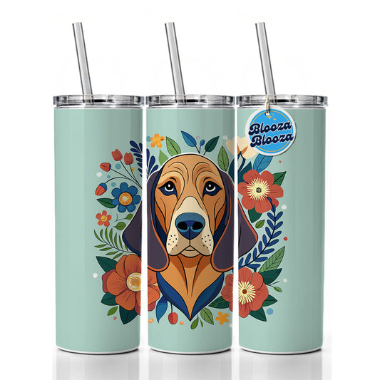 Bloodhound Dog Floral Flowers Skinny Tumbler 20oz with Straw Insulated Water Bottle Gift