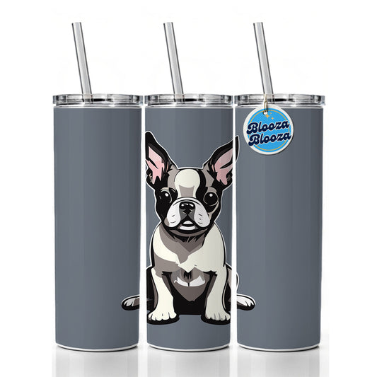 Boston Terrier Dog Sitting Skinny Tumbler 20oz with Straw Insulated Water Bottle Gift