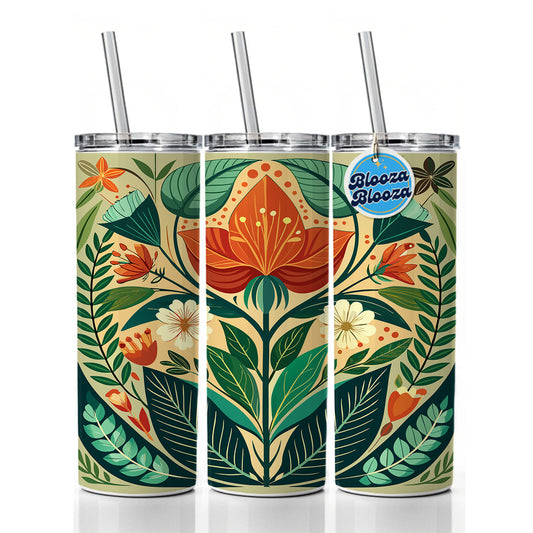 Botanical Floral Art Nouveau Design Skinny Tumbler 20oz with Straw Insulated Water Bottle Gift