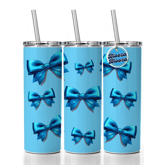 Bow Cheerleading Coquette Blue Skinny Tumbler 20oz with Straw Insulated Water Bottle Gift