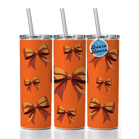Bow Cheerleading Coquette Orange Skinny Tumbler 20oz with Straw Insulated Water Bottle Gift