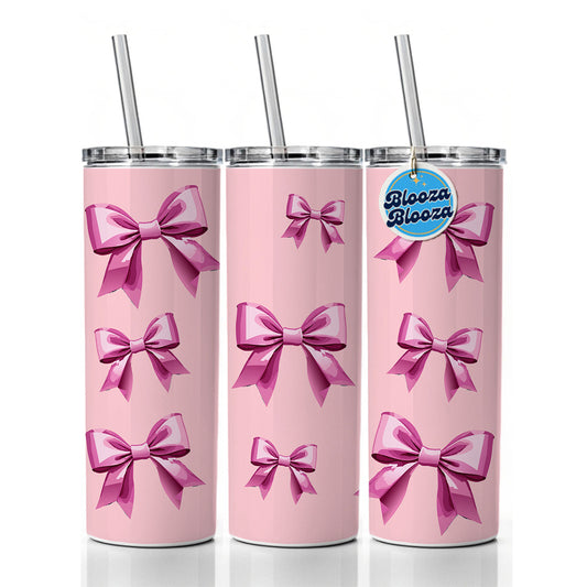 Bow Cheerleading Coquette Pink Skinny Tumbler 20oz with Straw Insulated Water Bottle Gift