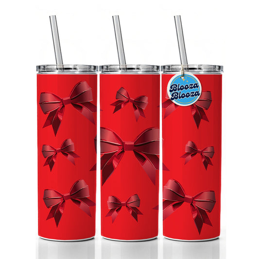 Bow Cheerleading Coquette Red Skinny Tumbler 20oz with Straw Insulated Water Bottle Gift