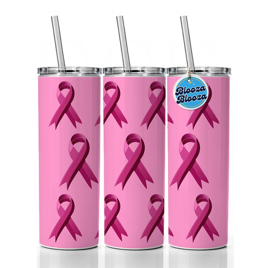 Breast Cancer Awareness Ribbon Pink Skinny Tumbler 20oz with Straw Insulated Water Bottle Gift