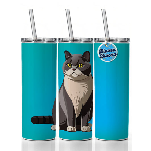 British Shorthair Cat Sitting Skinny Tumbler 20oz with Straw Insulated Water Bottle Gift