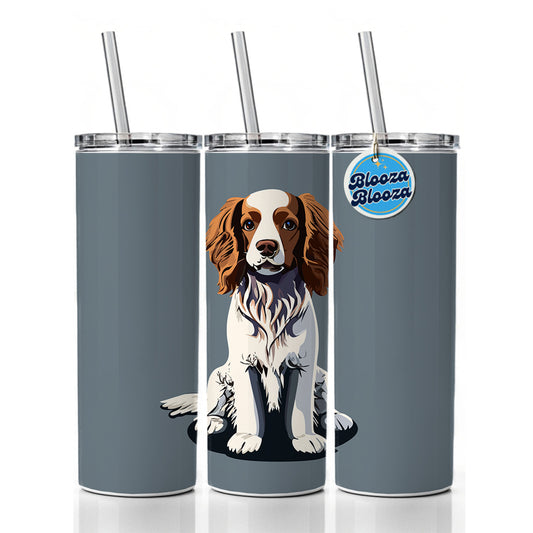 Brittany Spaniel Dog Sitting Skinny Tumbler 20oz with Straw Insulated Water Bottle Gift