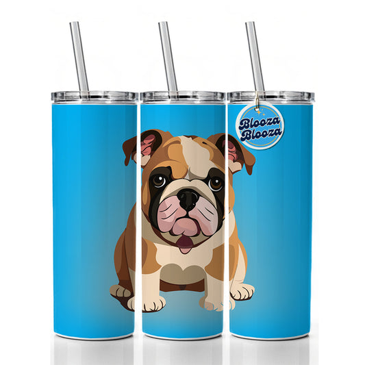 Bulldog Cute Dog Sitting Skinny Tumbler 20oz with Straw Insulated Water Bottle Gift