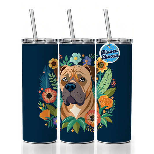 Bullmastiff Dog Floral Flowers Skinny Tumbler 20oz with Straw Insulated Water Bottle Gift