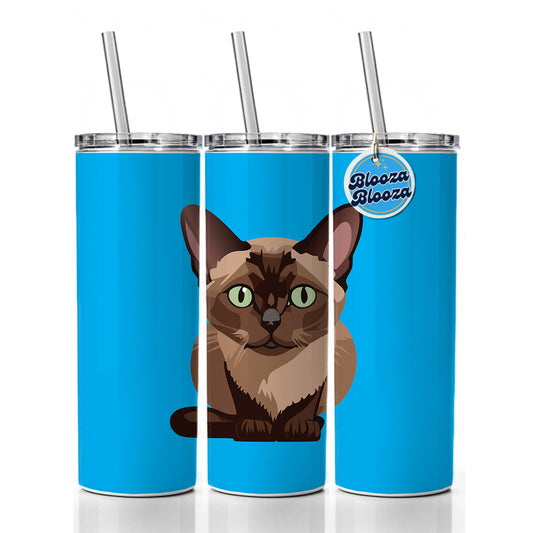 Burmese Cat Crouched Skinny Tumbler 20oz with Straw Insulated Water Bottle Gift