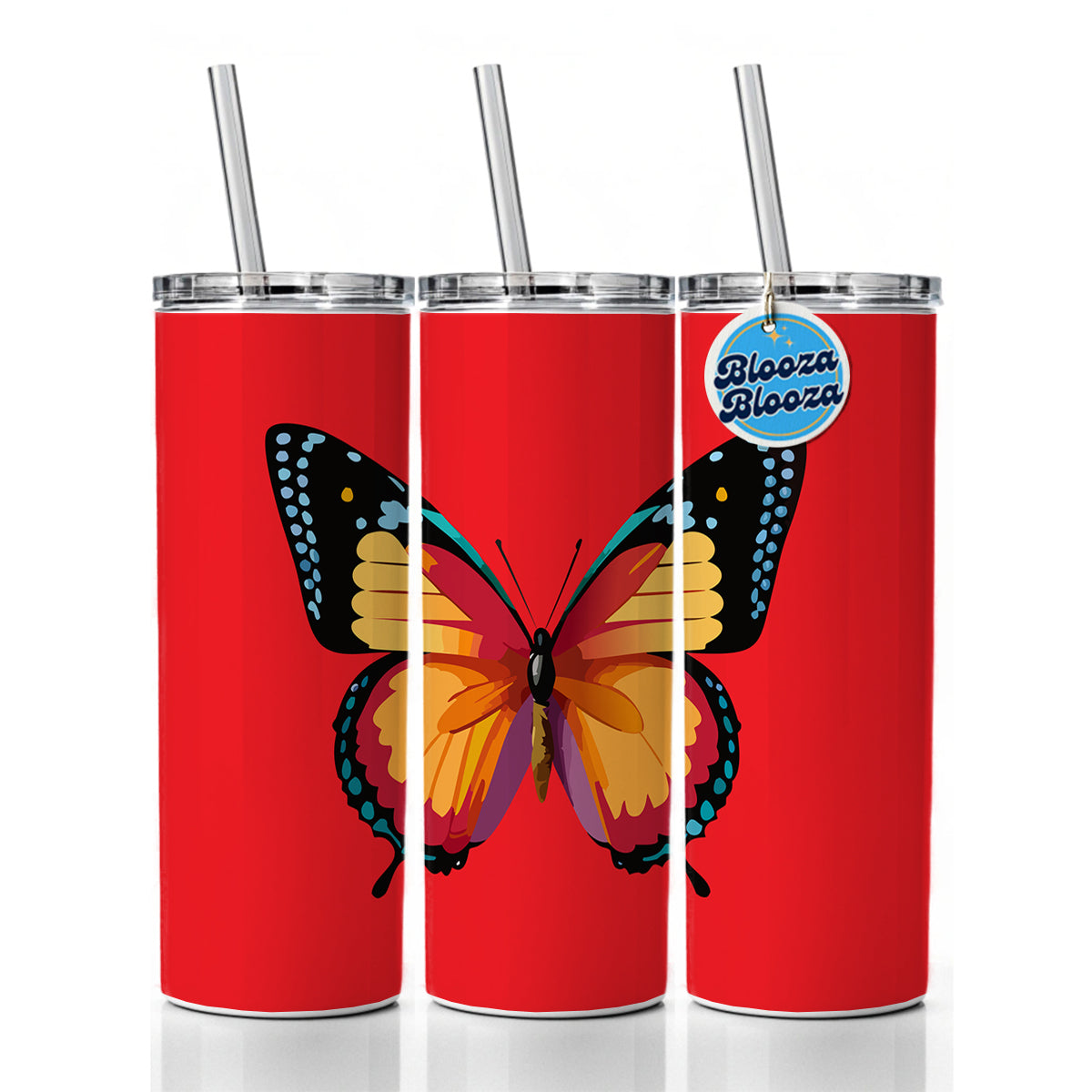 Butterfly Colorful Skinny Tumbler 20oz with Straw Insulated Water Bottle Gift