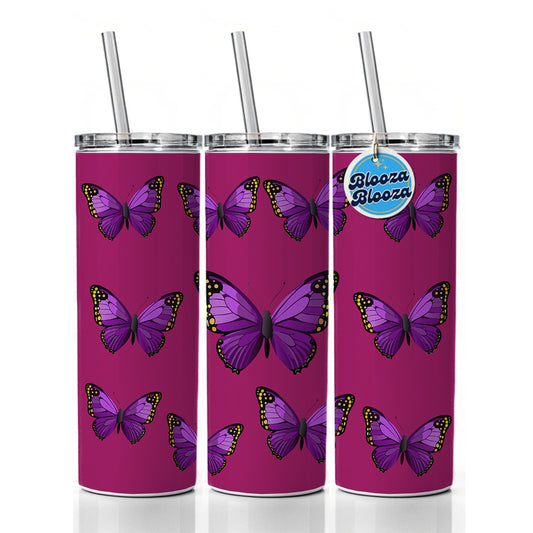 Butterfly Purple Skinny Tumbler 20oz with Straw Insulated Water Bottle Gift