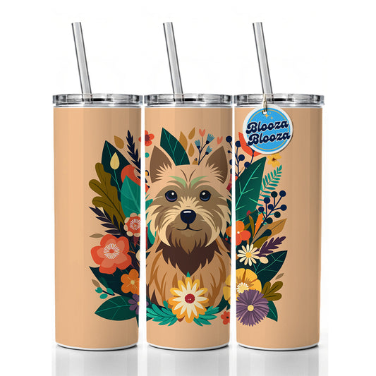 Cairn Terrier Dog Floral Flowers Skinny Tumbler 20oz with Straw Insulated Water Bottle Gift