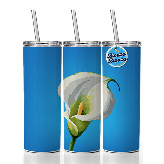 Calla Lily Flower White Skinny Tumbler 20oz with Straw Insulated Water Bottle Gift