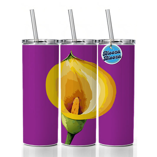 Calla Lily Flower Yellow Skinny Tumbler 20oz with Straw Insulated Water Bottle Gift