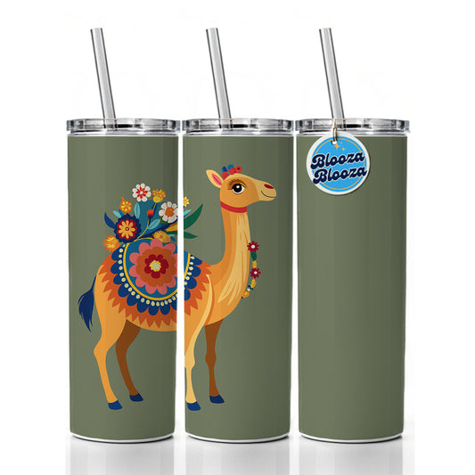 Camel Floral Flowers Skinny Tumbler 20oz with Straw Insulated Water Bottle Gift