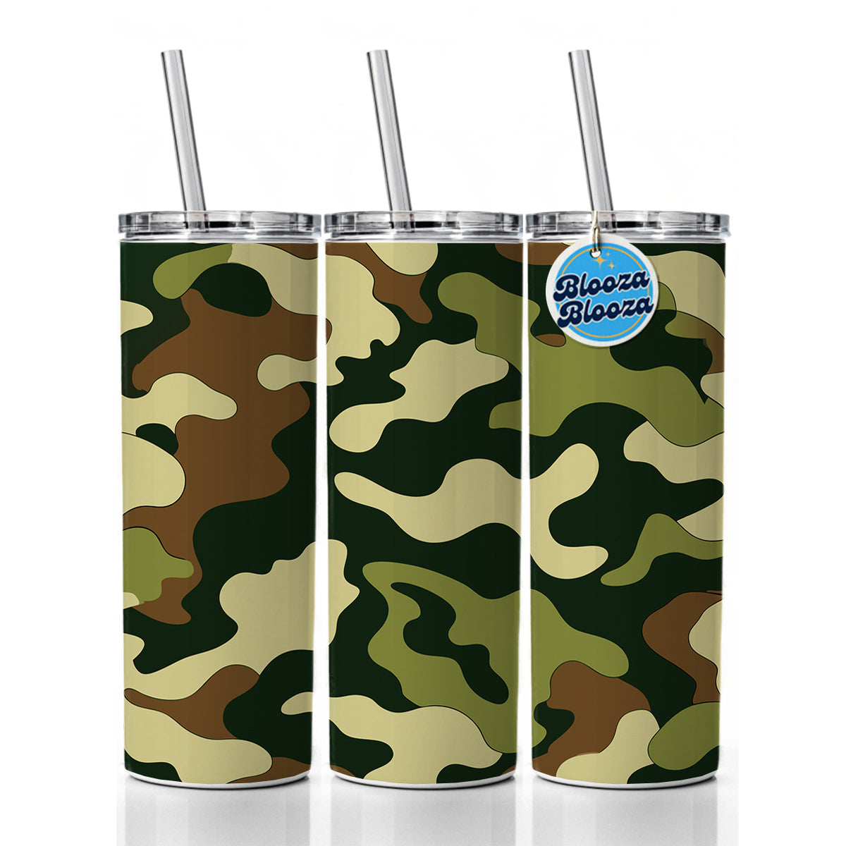 Camouflage Pattern Skinny Tumbler 20oz with Straw Insulated Water Bottle Gift