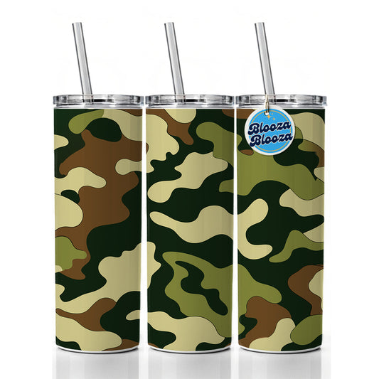 Camouflage Pattern Skinny Tumbler 20oz with Straw Insulated Water Bottle Gift