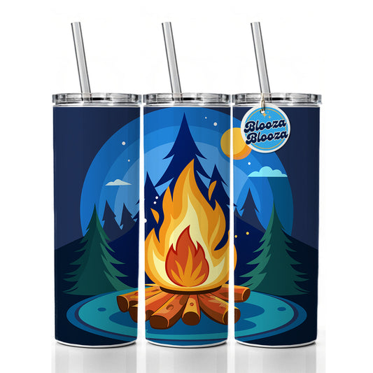 Camp Fire Camping Skinny Tumbler 20oz with Straw Insulated Water Bottle Gift