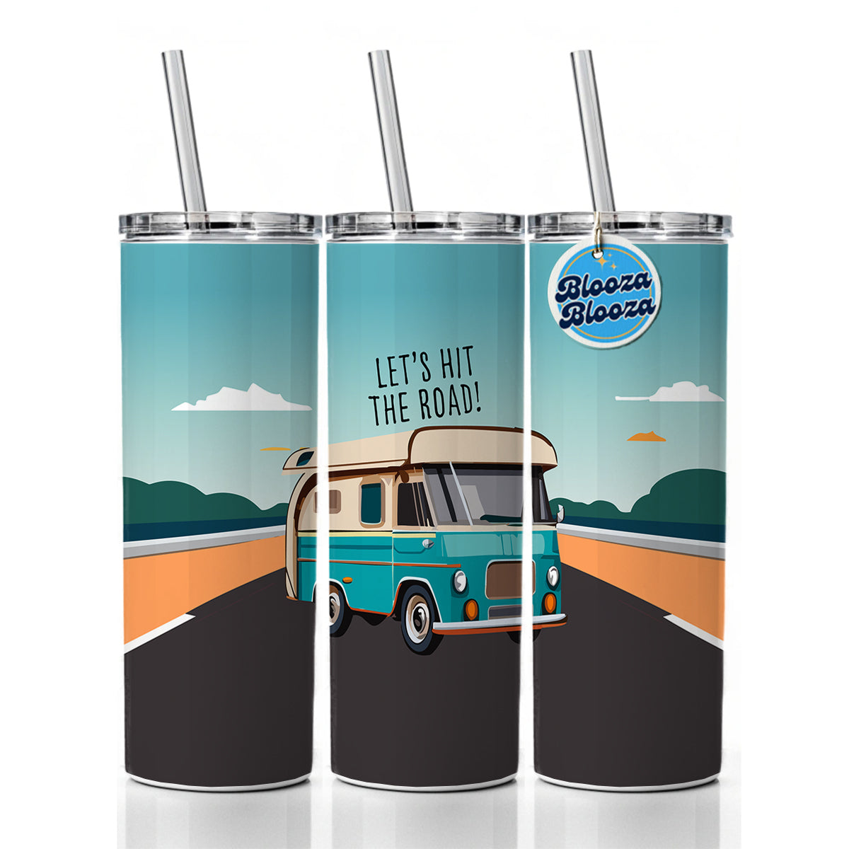 Camper RV Retro Vintage Traveling Hit the Road Camping Skinny Tumbler 20oz with Straw Insulated Water Bottle Gift