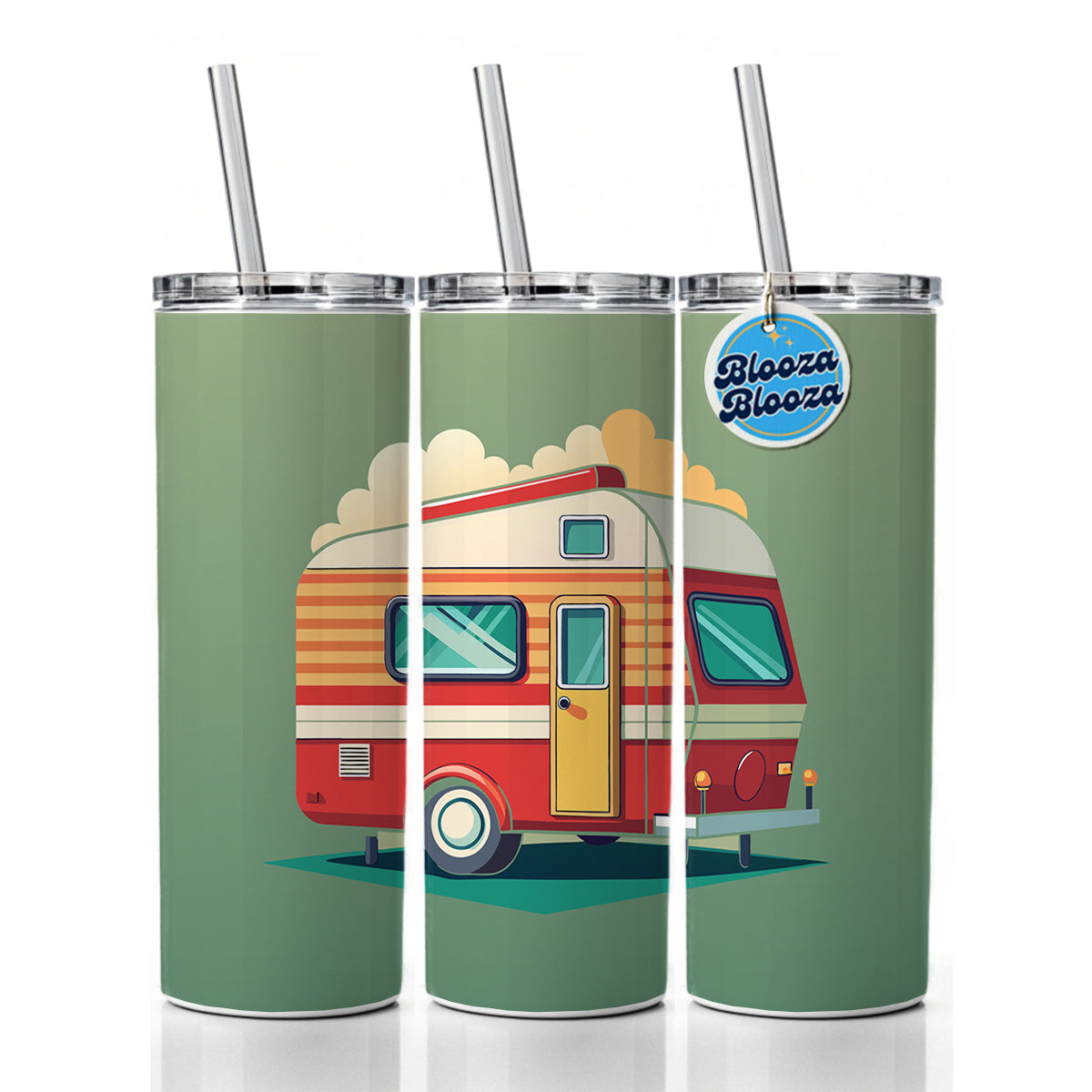 Camper RV Trailer Retro Skinny Tumbler 20oz with Straw Insulated Water Bottle Gift