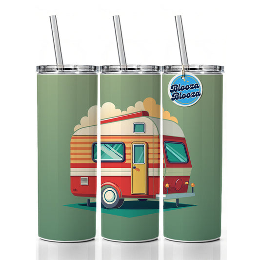Camper RV Trailer Retro Skinny Tumbler 20oz with Straw Insulated Water Bottle Gift