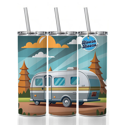 Camper RV Trailer Traveling Road Trip Skinny Tumbler 20oz with Straw Insulated Water Bottle Gift