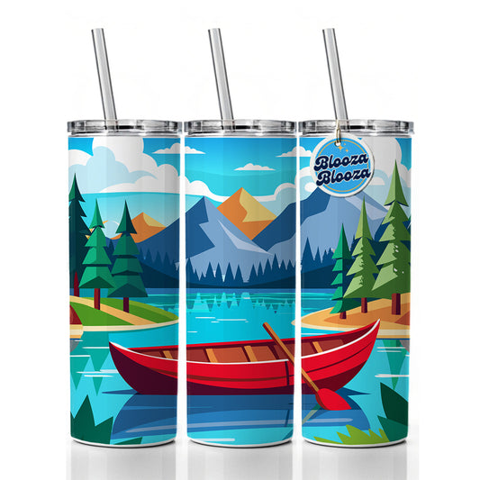 Canoe on Lake Red Skinny Tumbler 20oz with Straw Insulated Water Bottle Gift