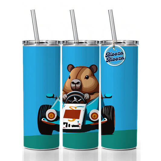 Capybara Driving Race Car Funny Skinny Tumbler 20oz with Straw Insulated Water Bottle Gift