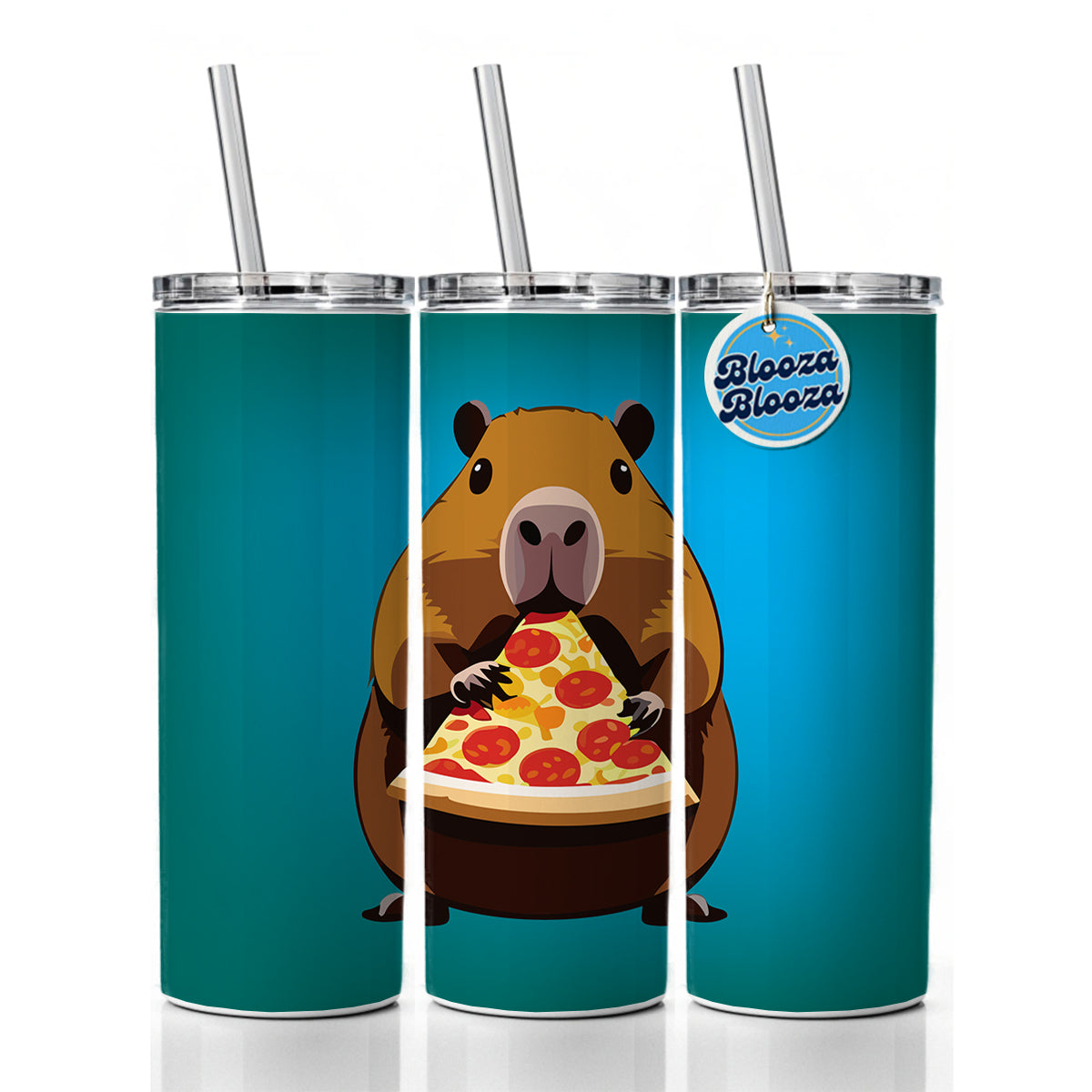 Capybara Eating Pizza Funny Skinny Tumbler 20oz with Straw Insulated Water Bottle Gift