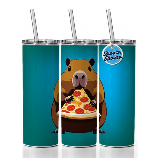 Capybara Eating Pizza Funny Skinny Tumbler 20oz with Straw Insulated Water Bottle Gift