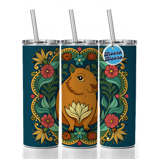 Capybara Floral Art Nouveau Flowers Elegant Skinny Tumbler 20oz with Straw Insulated Water Bottle Gift