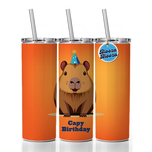 Capybara Happy Capy Birthday Funny Skinny Tumbler 20oz with Straw Insulated Water Bottle Gift