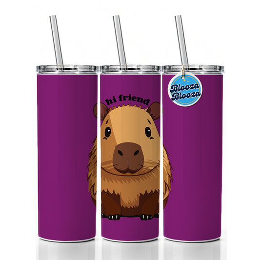 Capybara Hi Friend Hello Funny Skinny Tumbler 20oz with Straw Insulated Water Bottle Gift