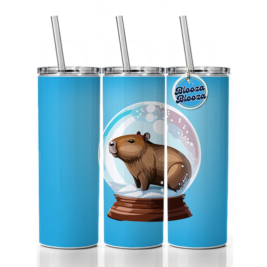 Capybara in a Snow Globe Christmas Skinny Tumbler 20oz with Straw Insulated Water Bottle Gift