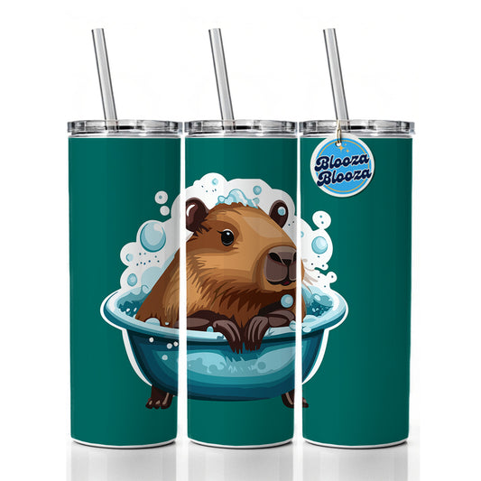 Capybara in Bubble Bath Bathing Funny Skinny Tumbler 20oz with Straw Insulated Water Bottle Gift