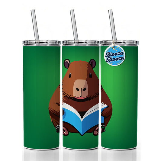 Capybara Reading Book Reader Skinny Tumbler 20oz with Straw Insulated Water Bottle Gift