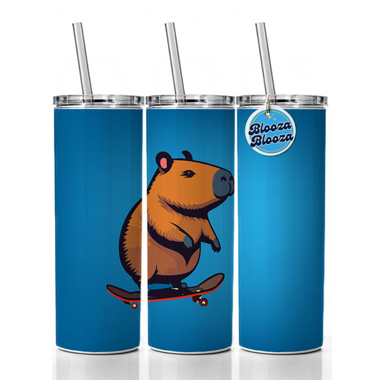 Capybara Riding Skateboard Skater Funny Skinny Tumbler 20oz with Straw Insulated Water Bottle Gift