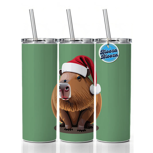 Capybara Santa Hat Christmas Skinny Tumbler 20oz with Straw Insulated Water Bottle Gift
