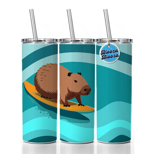 Capybara Surfing Surfer Ocean Funny Skinny Tumbler 20oz with Straw Insulated Water Bottle Gift