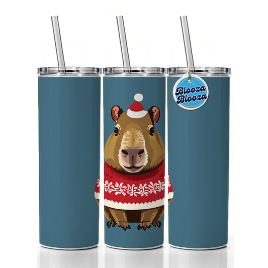 Capybara Wearing Christmas Sweater Funny Skinny Tumbler 20oz with Straw Insulated Water Bottle Gift
