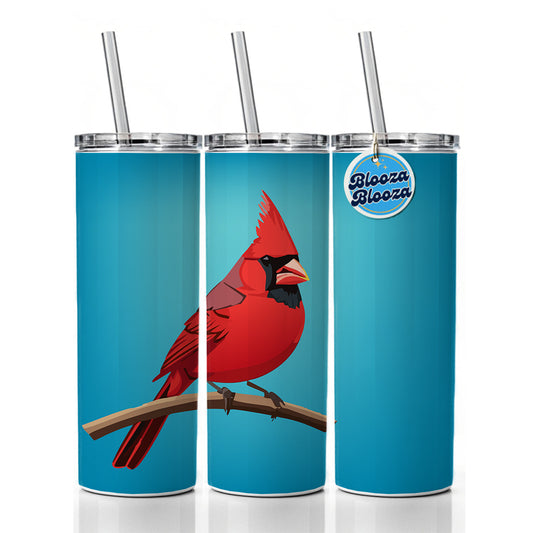 Cardinal Red on Branch Skinny Tumbler 20oz with Straw Insulated Water Bottle Gift
