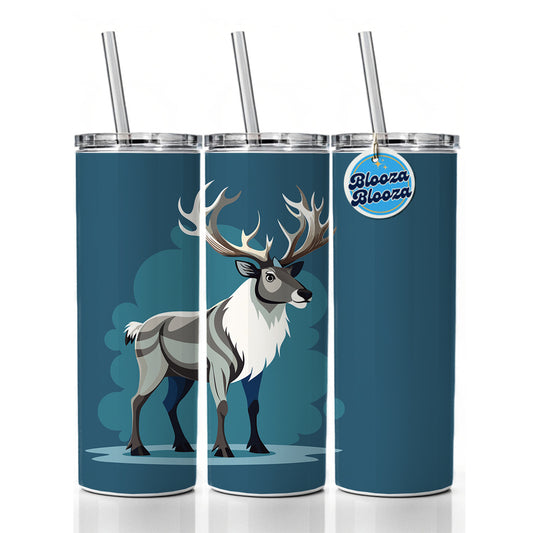 Caribou Reindeer Skinny Tumbler 20oz with Straw Insulated Water Bottle Gift